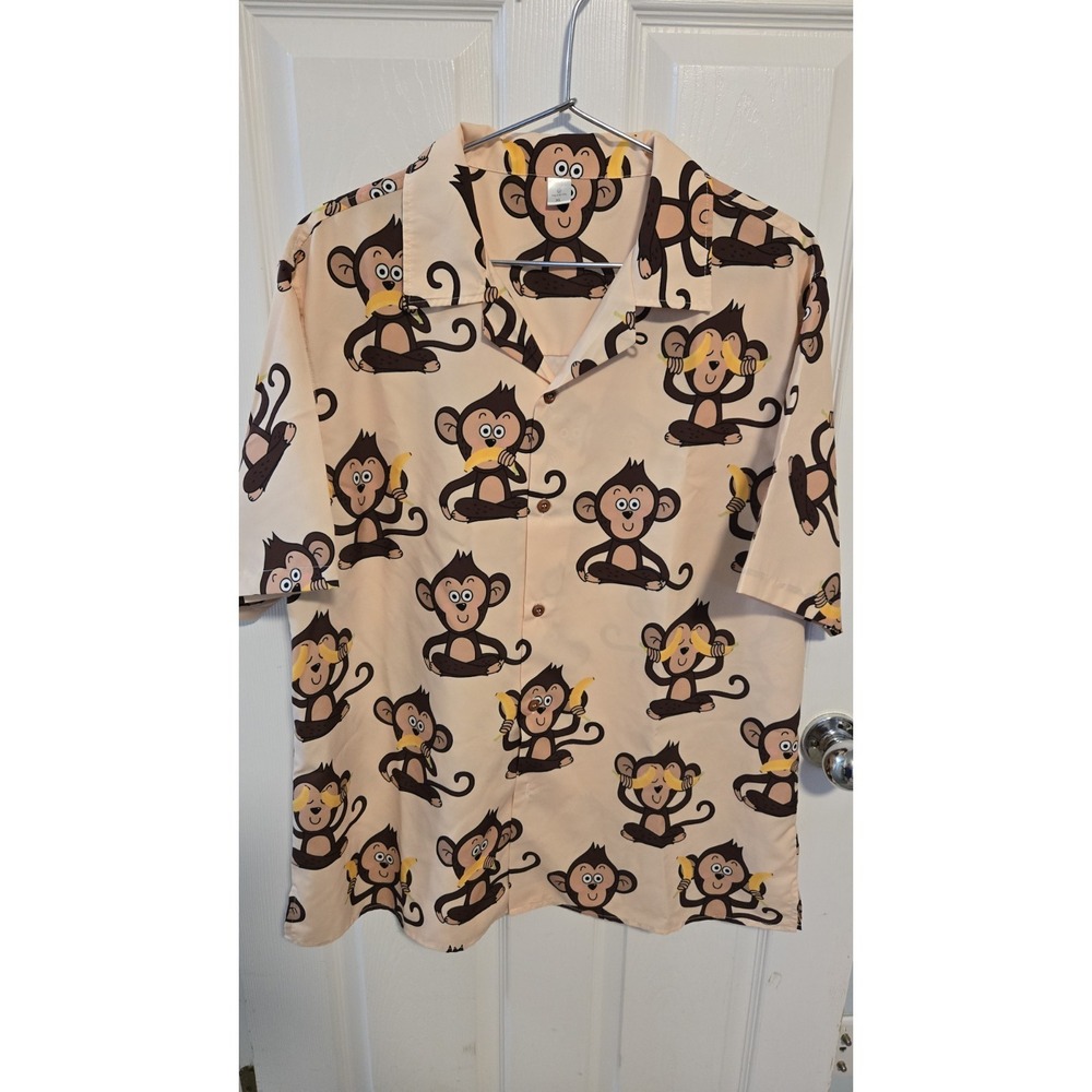 Mens XL Monkey Banana Button Up Shirt Novelty‎ Graphic Hawaiian Party Fun